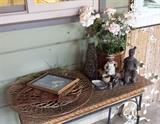 Assorted Items. Bamboo table. Basket woven items, Collectibles.