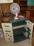 Small Green 3 Shelf Tool Unit, Standing Fan