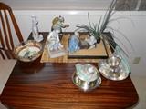 Tea Cart with Rollers,  2 Sides which fold down, Asian Collectible figurines, Lladro Figurine, Silver-plated pieces/cups/trays