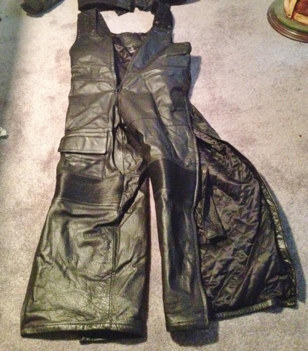 Leather "Down Wind"  Snowmobile Jacket and Bib Overalls