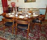 Dansk Teak Dining Table, 2 leaves, 6 Chairs