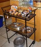 Vintage Brass & wrought iron tea cart: Satsuma Tea Service: Vintage Pewter plates & stemware