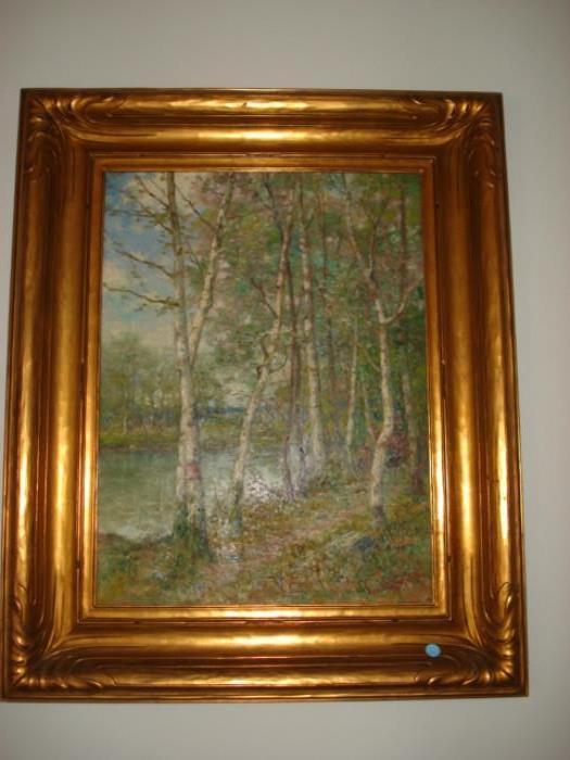 One of 2 oils in Art Nouveau Gilt frames