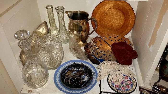 Silverplate, Wedgwood, Glass Vases & Crystal Decanter