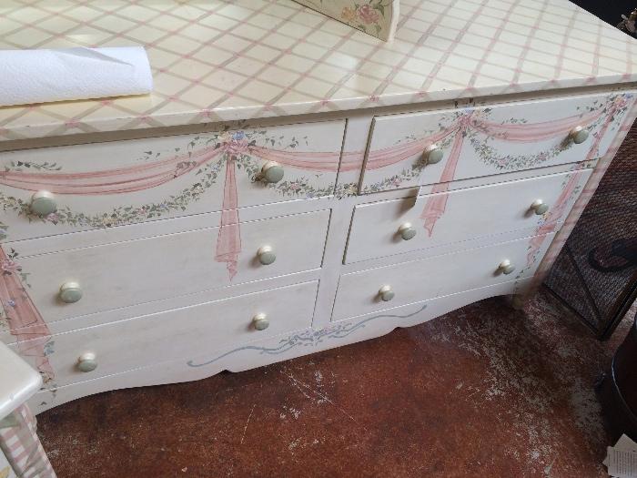 Hand painted little girls dresser with vanity mirror.  Paid $3,800 selling it for $595.00.
