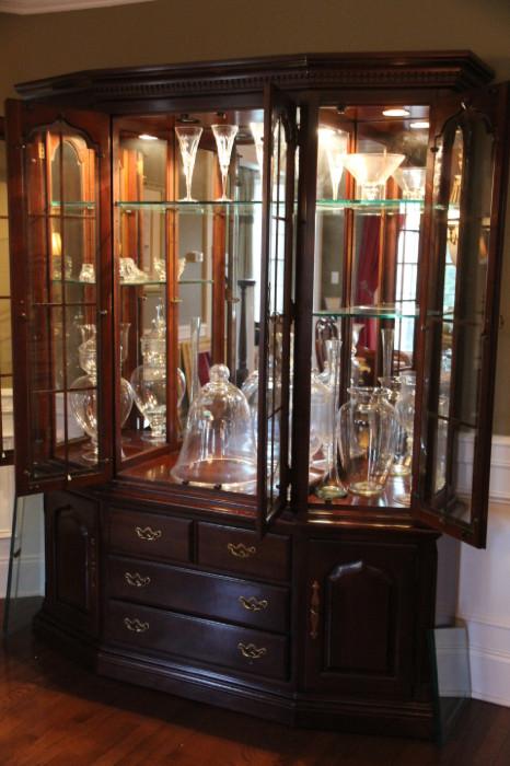 Thomasville lighted china cabinet with glass shelves