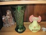 Bohemian green cut to clear vase, Soapstone vase, Fenton Burmese vase