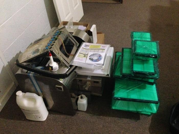 Brand new (never used) screen print machine system w/t-shirts and hat supplies