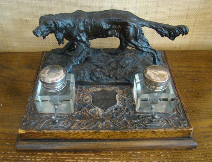 Antique Inkwell w/ Bronze and Sterling Mounts