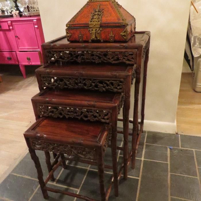 Antique Chinese Nesting Tables and Turkish Trinket Box