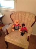 Wing chair & vintage toys