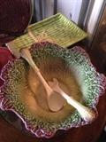 Fun cabbage ceramic salad bowl & asparagus serving platter
