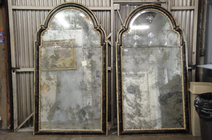 Pair of ebonized hall mirrors