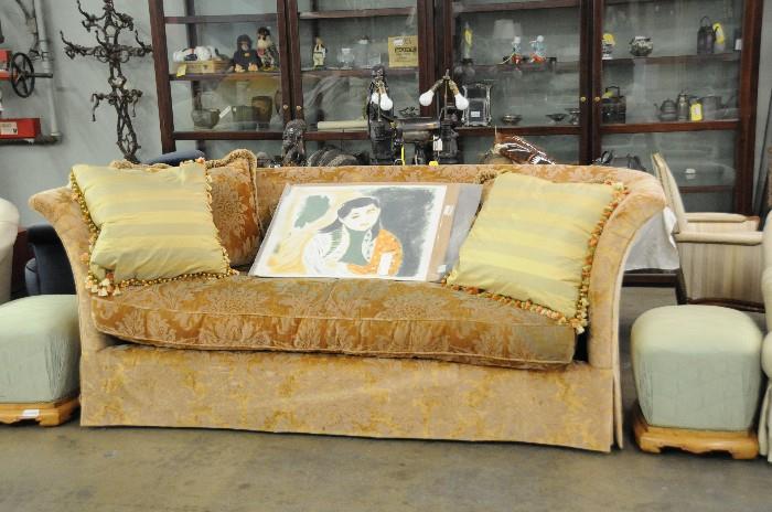 Damask upholstered sofa