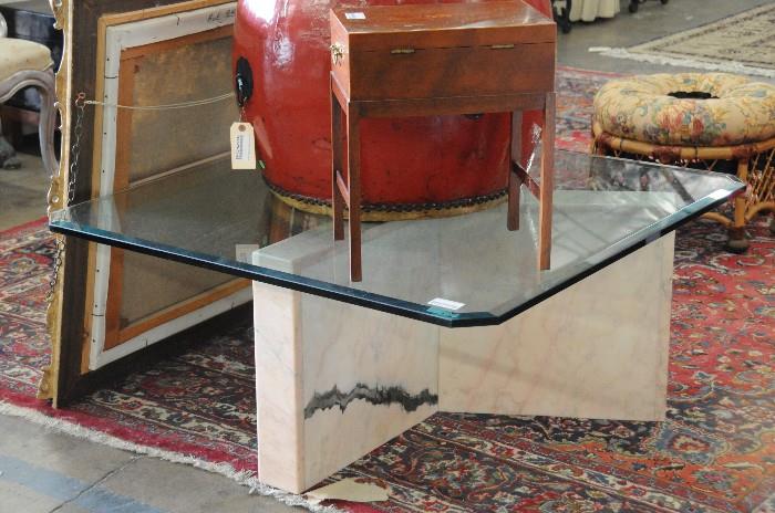 Marble base glass top coffee table