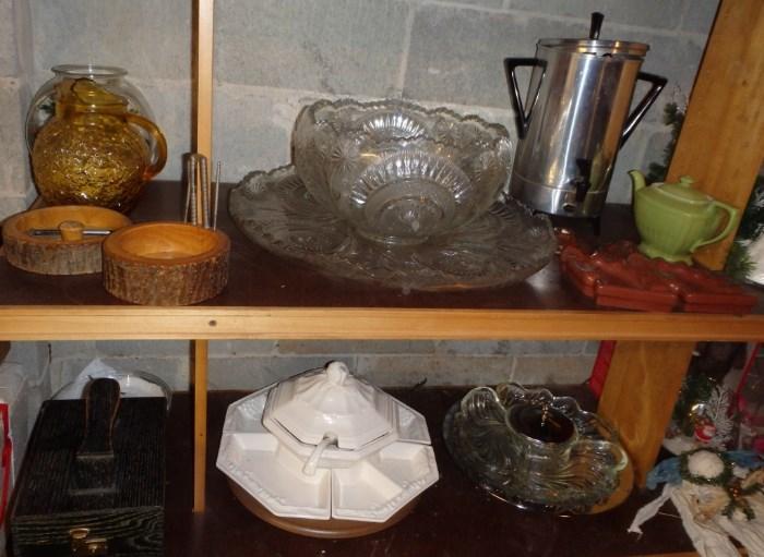 Large Punch Bowl with underplate, Lazy Susan servers, etc.