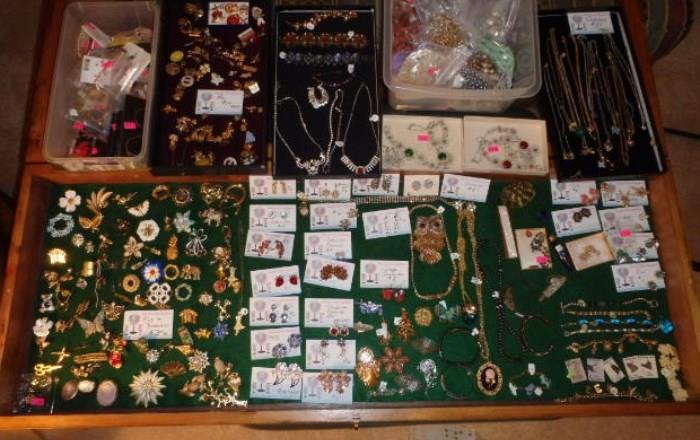Vintage Jewelry Brooches, Screw on clip on earrings, charm bracelets,   Mostly $1.00 - $5.00
