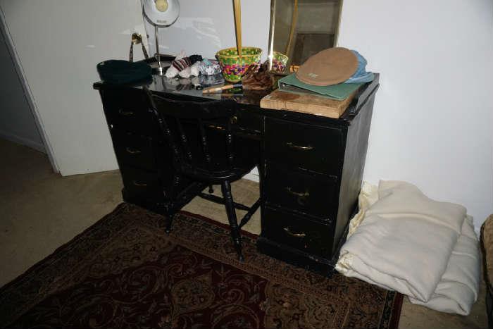 black lacquer desk and matching chair