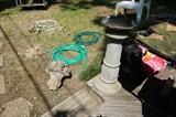 concrete fruit basket, concrete pedestal, resin bird bath