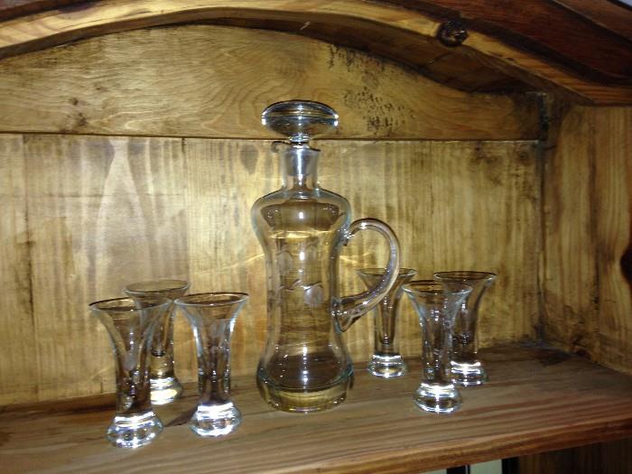 Lovely hand etched cordial set 