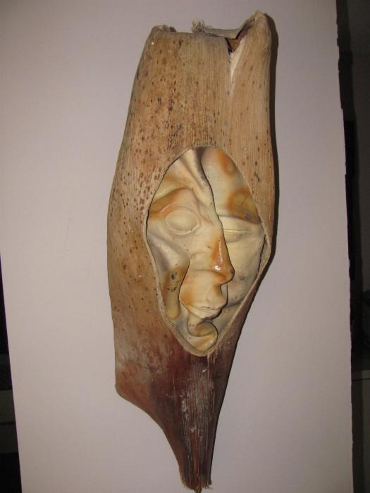 wall sculpture from Australia. Terracotta and coconut bark 