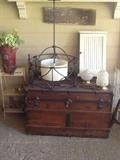 old antique trunk, light fixtures