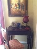 antique secturary, chair, oil painting