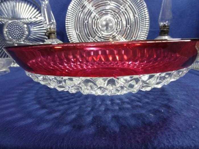 Rose-rimmed cut glass bowl