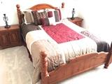 Broyhill (Full-size) 4 poster Pine Bed.  Two nightstands