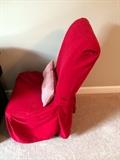 One of two Red Covered chairs