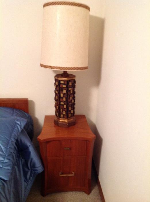 Cubist wood lamp, beside table