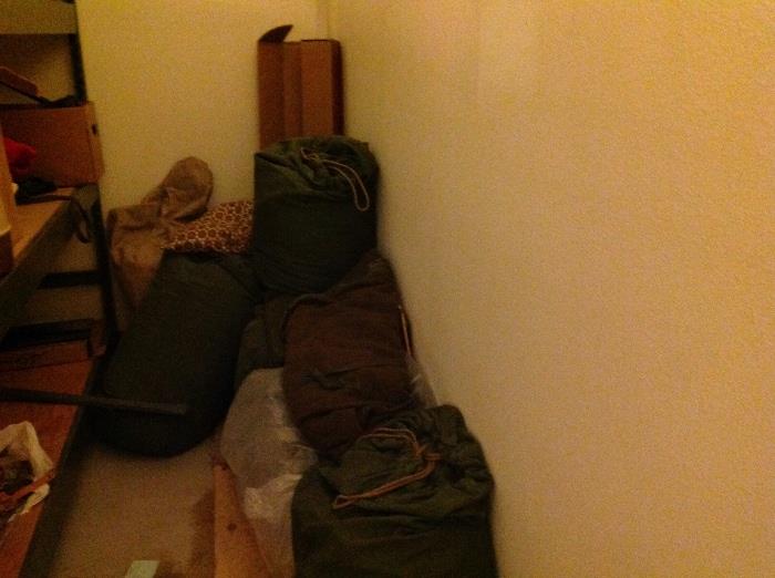 Sleeping bags, bedrolls, camping and military