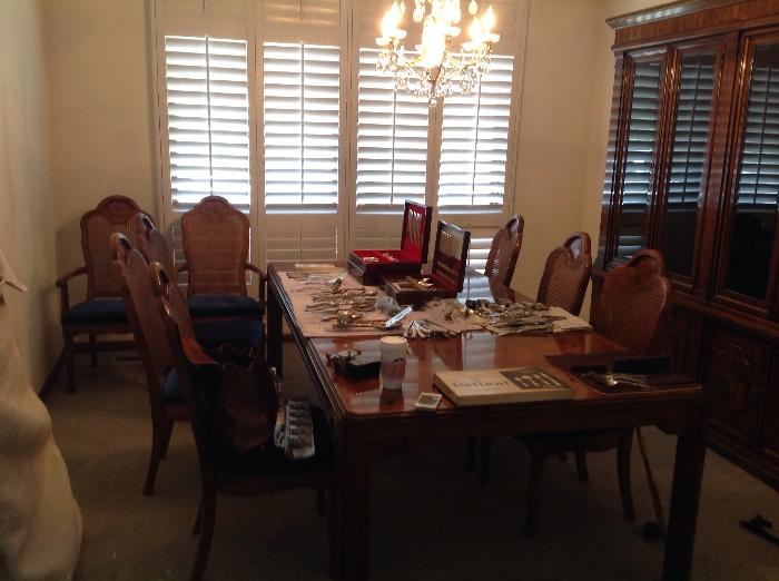 Drexel Heritage dining table, chairs and china cabinet