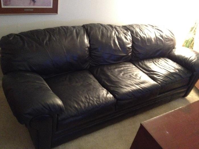 Black large leather sofa