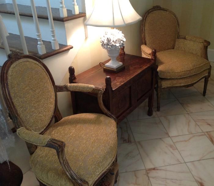 Antique French fauteuil & bergere.