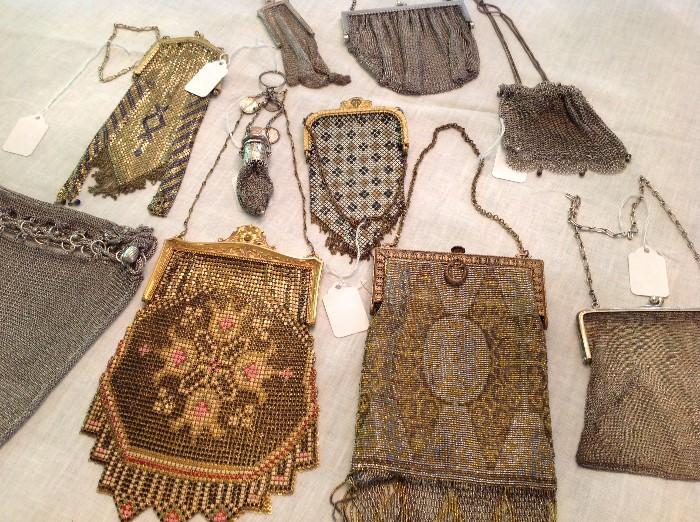 Collection of vintage mesh bags / purses.  Many sterling.