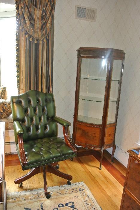 Green Leather Desk Chair, French Vitrine Display Cabinet
