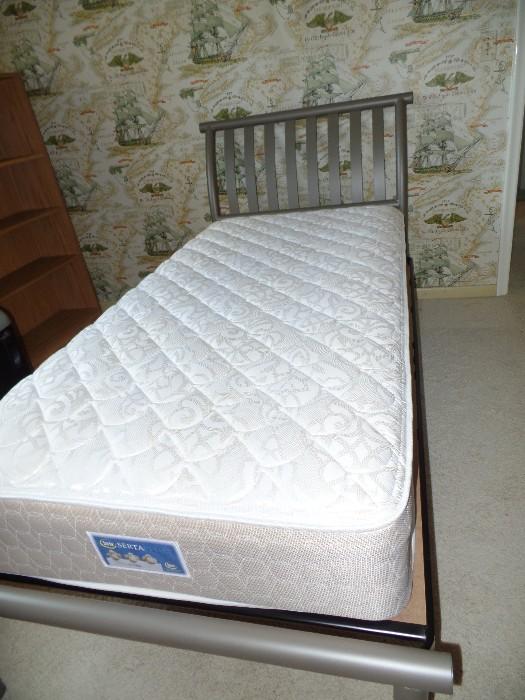 Twin sleigh bed, new SERTA mattress