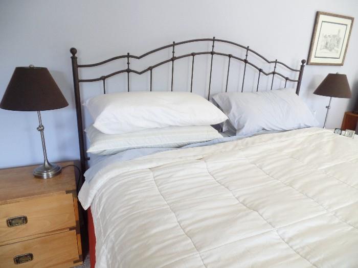 King size wrought iron bed, BAKER campaign chests