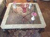 Marble, iron and glass coffee table