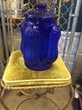 Vintage Cobalt blue 13.5" tall Planters Peanut Jar with 4 Large peanuts