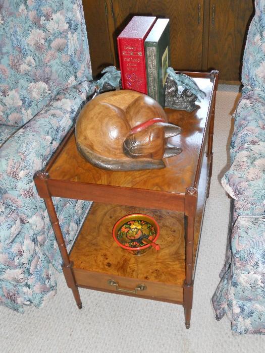 Lovely Two Shelf Occasional Table with Drawer by Baker--beautiful burl on both top and bottom shelf