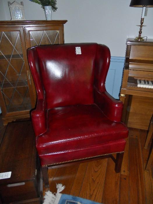 Red Leather Chair with studs by Hickory Chair