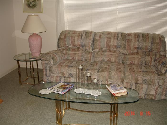 Recliner Sofa Glass Coffee and End Table