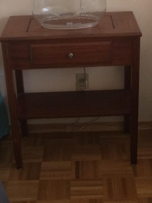 Side Table with Middle Drawer and Shelf Below, Oak