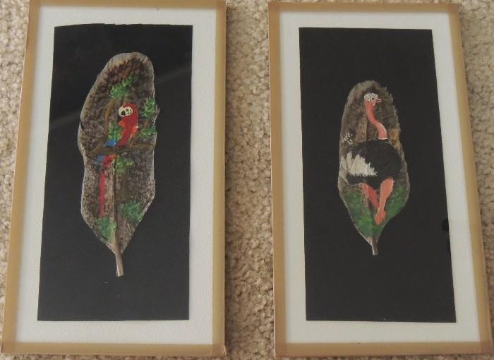 Painted birds on feathers