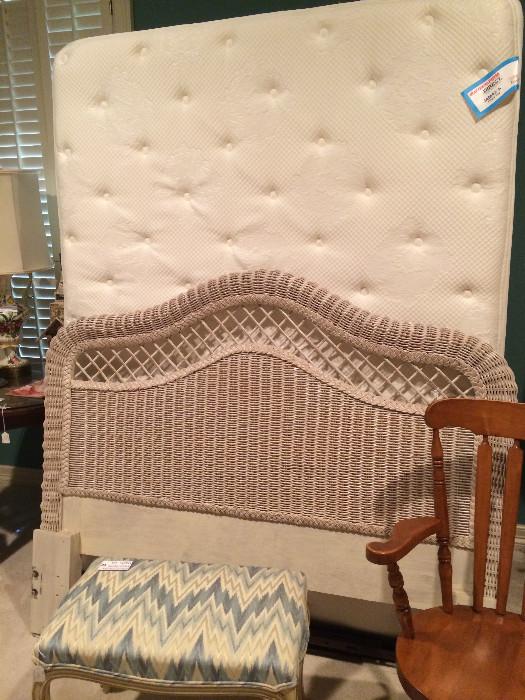 Full size wicker headboard; provincial vanity bench