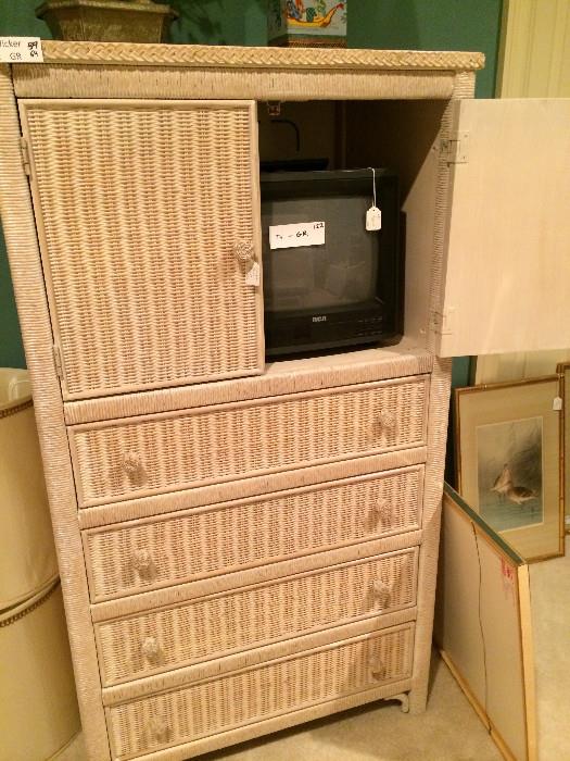                        White wicker TV armoire