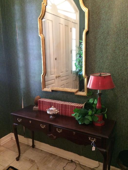    Entry or sofa table; large mirror; 1 of many lamps