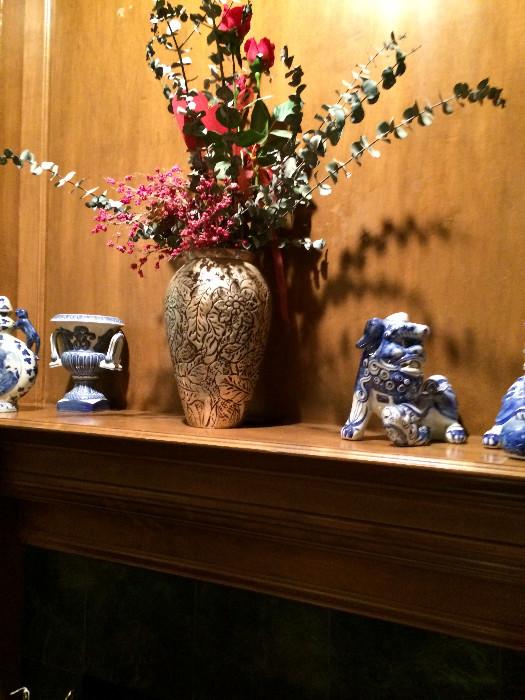              Many blue & white decorative items